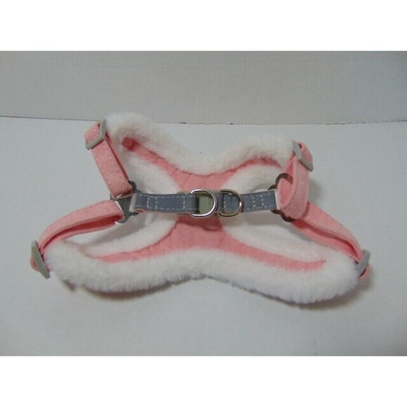 Pink and White Faux Leather & Fur Padded Dog Harness, Winter Dog Harness Small - Picture 1 of 9
